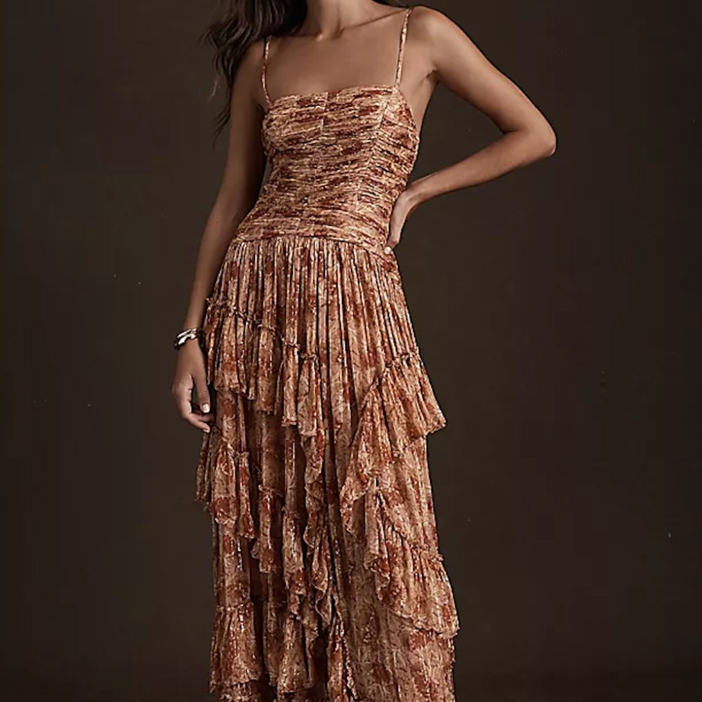 NWT BHLDN Jessa Asymmetrical Ruffled Drop-Waist Gown